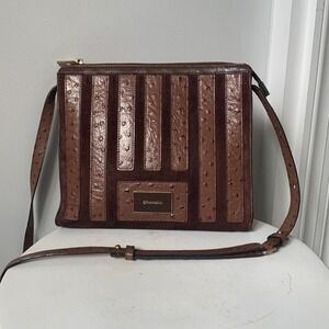 Brahmin croc crossbody shoulder brown bag purse leather suede‎ striped classic